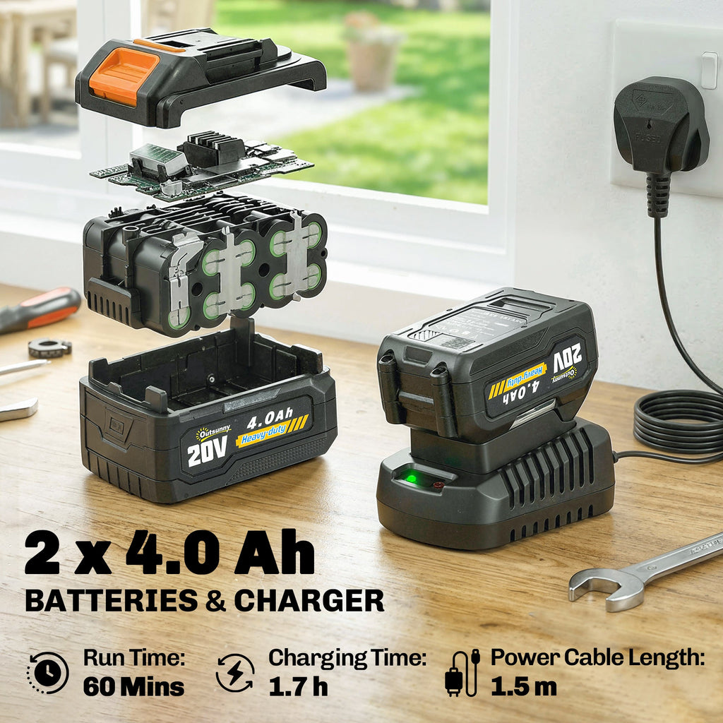 Cordless 2-in-1 Grass Trimmer & Edger with 2x4.0Ah Batteries, 25cm Cut