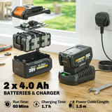 Cordless 2-in-1 Grass Trimmer & Edger with 2x4.0Ah Batteries, 25cm Cut