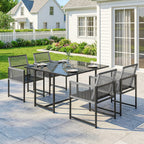 5-Piece Light Grey Outdoor Dining Set with Tempered Glass Top, Foldable Chairs