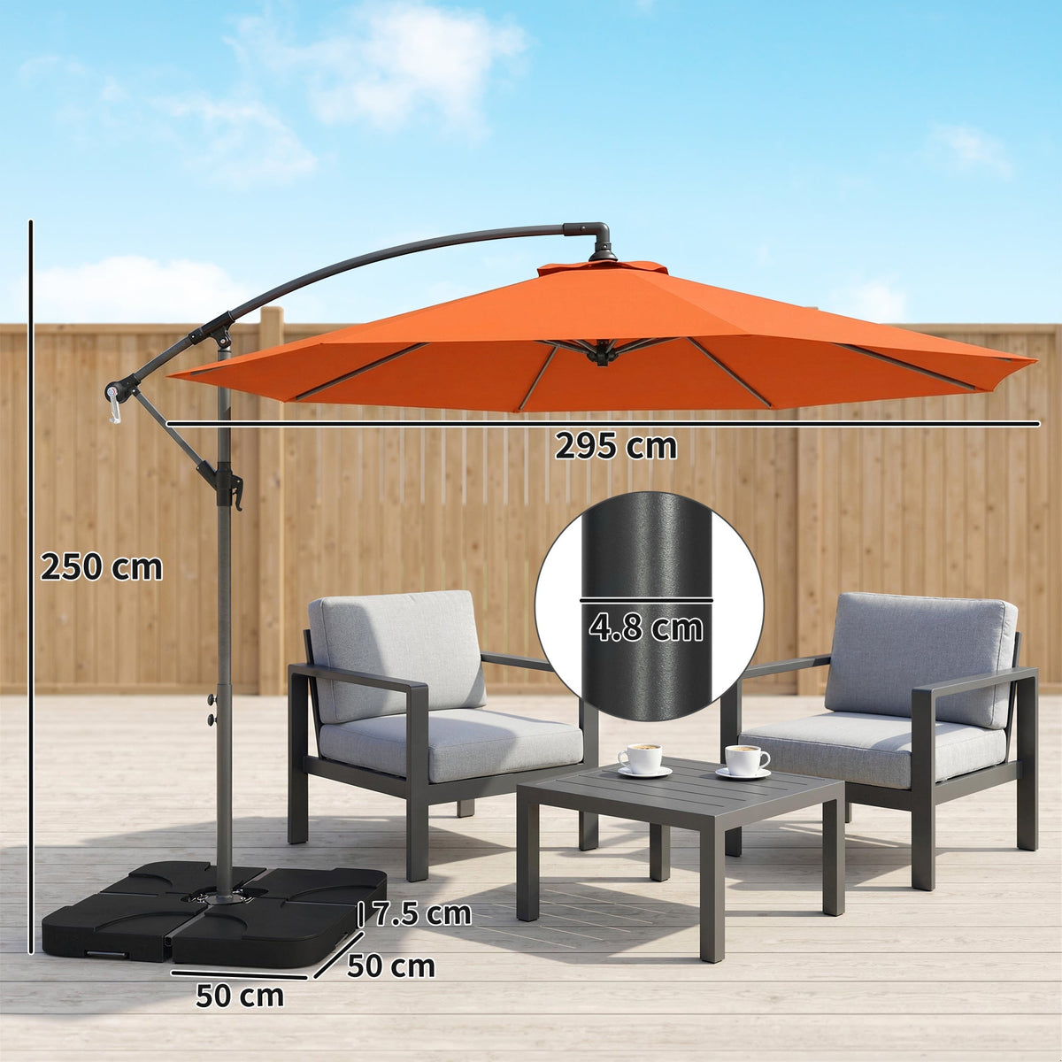 3 m Cantilever Parasol with Weights, Cover & Cross Base, Orange