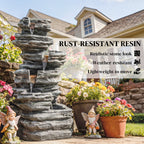 6-Tier Resin Rock Garden Fountain with Cascading Waterfall and LED Lights, Grey