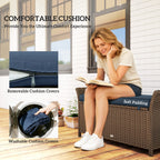 2-in-1 Patio Wicker Storage Bench, 29 Gallon with Cushion, Navy Blue