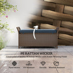 2-in-1 Patio Wicker Storage Bench, 29 Gallon with Cushion, Navy Blue