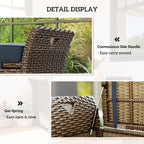 2-in-1 Patio Wicker Storage Bench, 29 Gallon with Cushion, Navy Blue