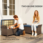 2-in-1 Patio Wicker Storage Bench, 29 Gallon with Cushion, Navy Blue
