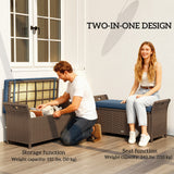 2-in-1 Patio Wicker Storage Bench, 29 Gallon with Cushion, Navy Blue