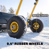 Heavy Duty Metal Snow Pusher with Wheels, 5-level Handle, 29in x 16.5in, Yellow