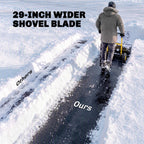 Heavy Duty Metal Snow Pusher with Wheels, 5-level Handle, 29in x 16.5in, Yellow