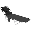 Folding Lounge Chair with Face Hole, Side Pocket and Strap, Black
