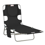 Folding Lounge Chair with Face Hole, Side Pocket and Strap, Black