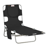 Folding Lounge Chair with Face Hole, Side Pocket and Strap, Black