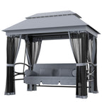 3-Seat Patio Swing Chair with Mesh Sidewalls, Gray