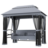 3-Seat Patio Swing Chair with Mesh Sidewalls, Gray