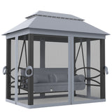 3-Seat Patio Swing Chair with Mesh Sidewalls, Gray