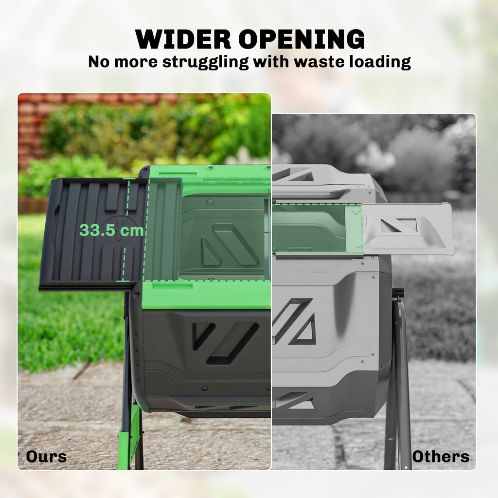 200L Dual Chamber Rotating Compost Tumbler with 8 Adjustable Vents, BPA Free Outdoor Composter in Green
