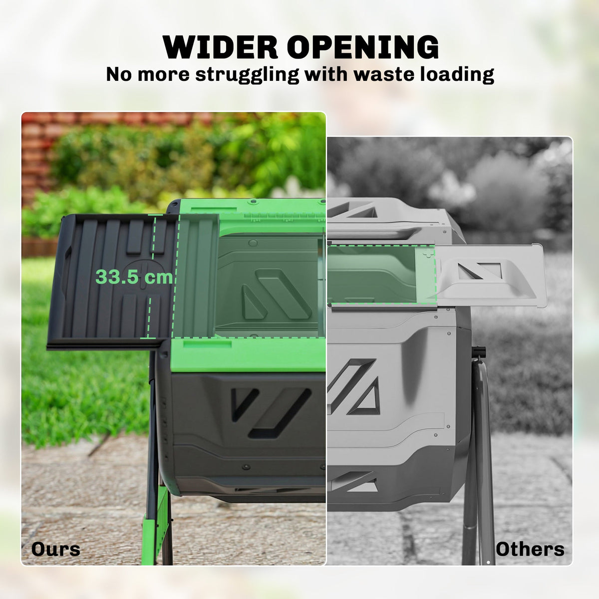 200L Dual Chamber Rotating Compost Tumbler with 8 Adjustable Vents, BPA Free Outdoor Composter in Green