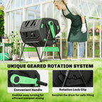 200L Dual Chamber Rotating Compost Tumbler with 8 Adjustable Vents, BPA Free Outdoor Composter in Green