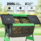 200L Dual Chamber Rotating Compost Tumbler with 8 Adjustable Vents, BPA Free Outdoor Composter in Green