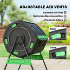 200L Dual Chamber Rotating Compost Tumbler with 8 Adjustable Vents, BPA Free Outdoor Composter in Green