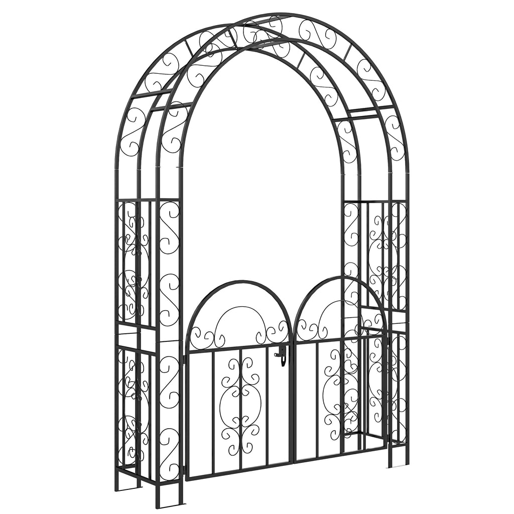 7.4ft Steel Garden Arch with Gate for Climbing Plants, Roses, Vines, Black