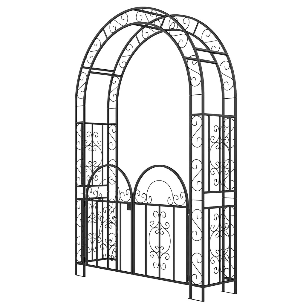 7.4ft Steel Garden Arch with Gate for Climbing Plants, Roses, Vines, Black