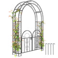 7.4ft Steel Garden Arch with Gate for Climbing Plants, Roses, Vines, Black