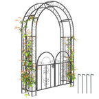 7.4ft Steel Garden Arch with Gate for Climbing Plants, Roses, Vines, Black