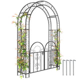 7.4ft Steel Garden Arch with Gate for Climbing Plants, Roses, Vines, Black