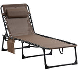 Folding Lounge Chair with Adjustable Backrest and Pillow, Brown