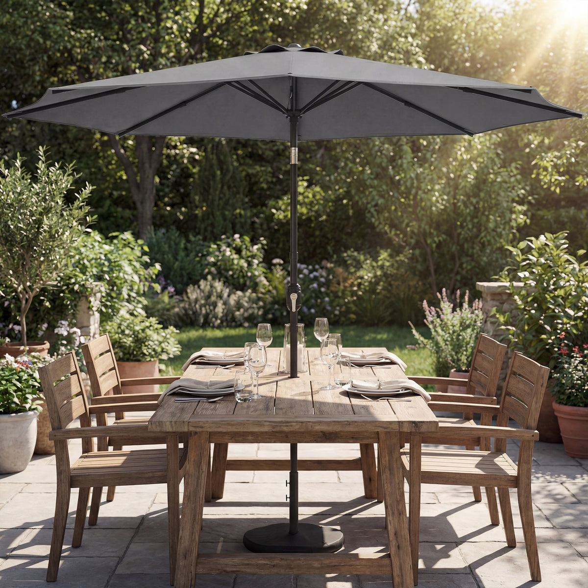2.7 m Garden Parasol with Cross Base, Sandbag and Tilt, Light Grey