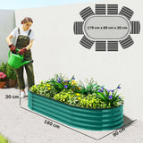 180 x 90 x 30 cm Galvanised Raised Garden Bed with Safety Edging, Light Green