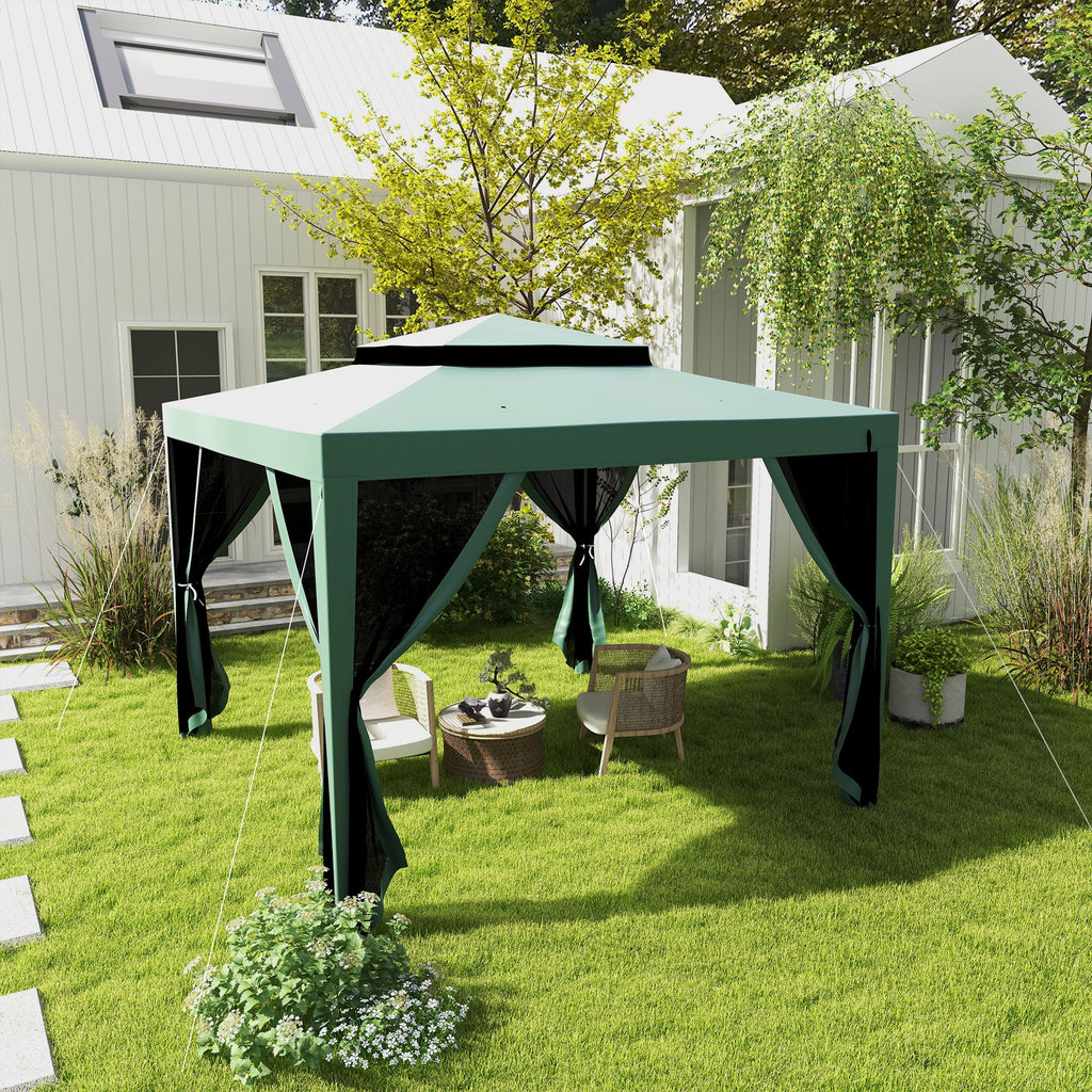 10' x 10' Canopy Tent with Mesh Netting and Double Tier Roof, Green
