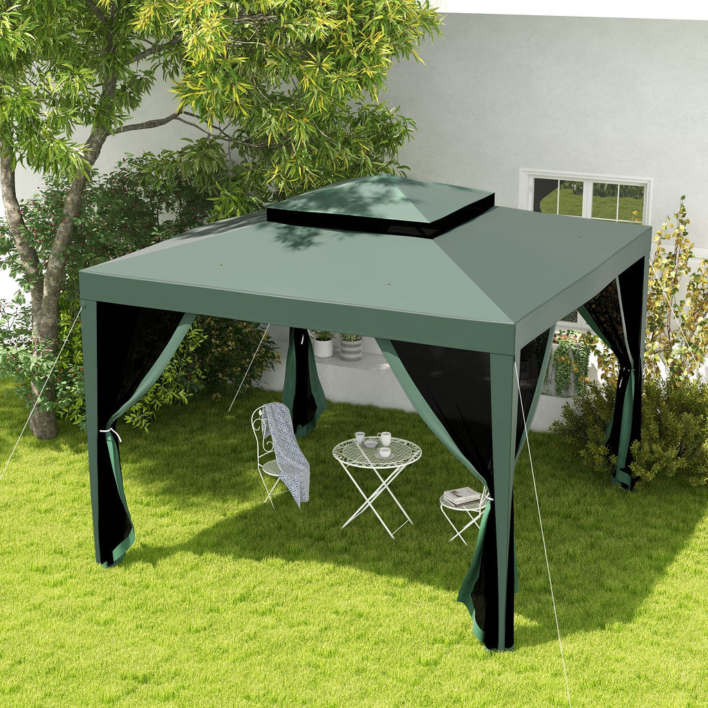 10' x 10' Canopy Tent with Mesh Netting and Double Tier Roof, Green