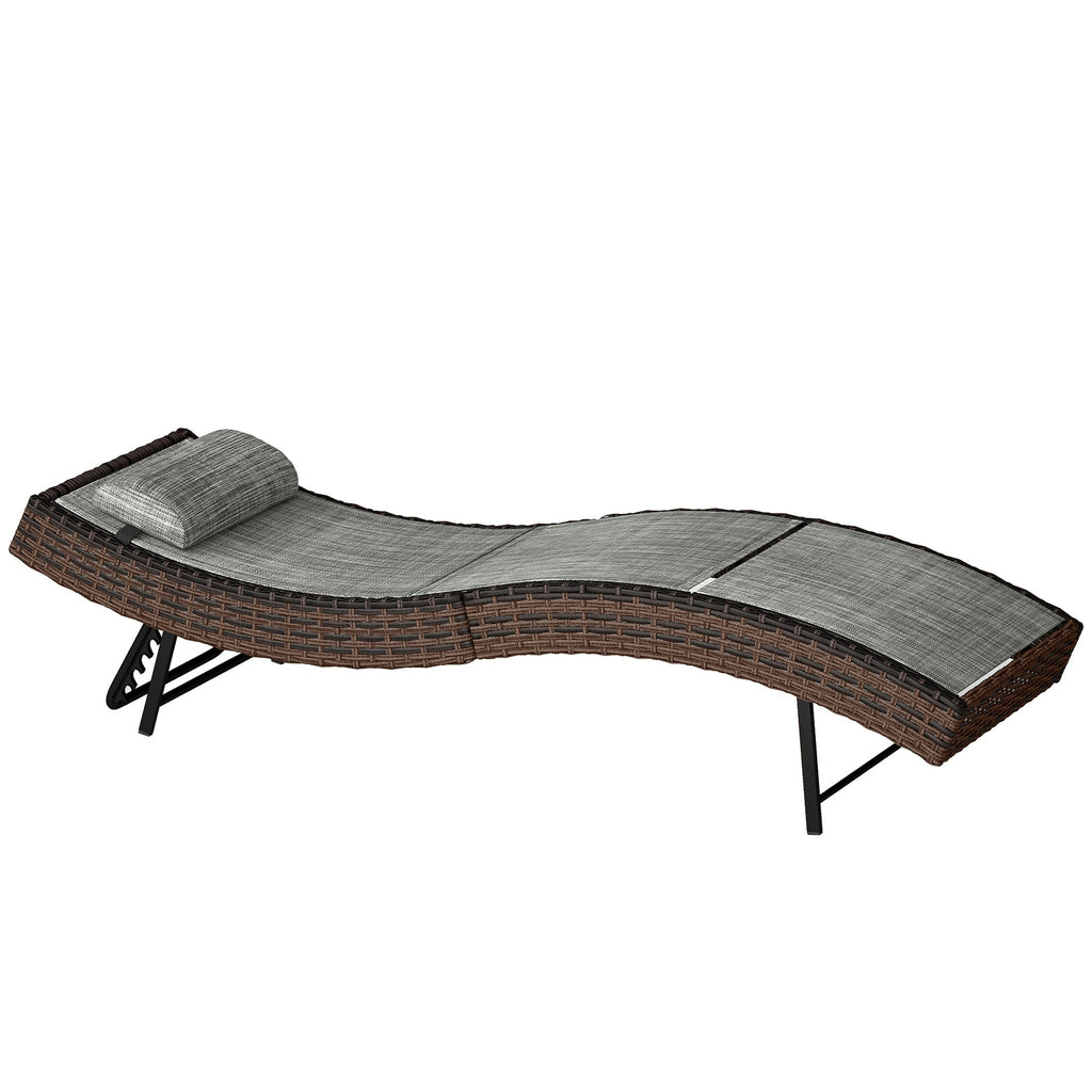 Rattan Sun Lounger with S-Shaped Seat and 5-Position Backrest, Brown