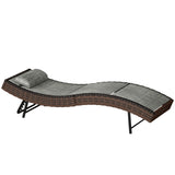Rattan Sun Lounger with S-Shaped Seat and 5-Position Backrest, Brown