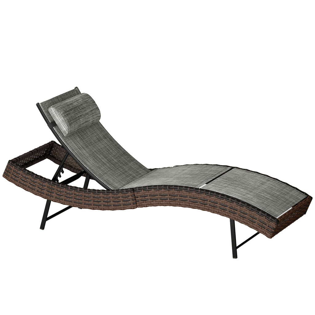 Rattan Sun Lounger with S-Shaped Seat and 5-Position Backrest, Brown