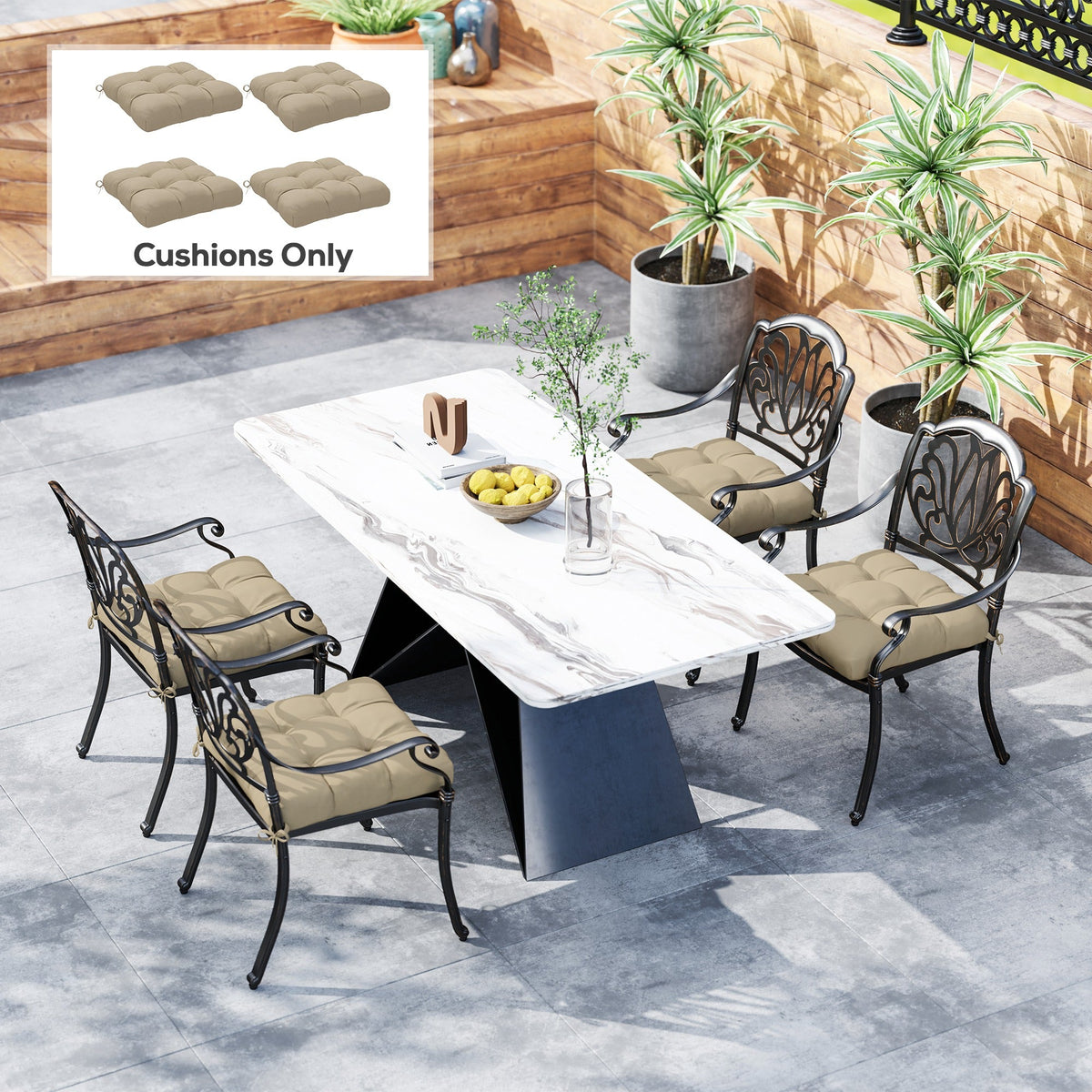 4-Piece Patio Chair Cushions Set with Ties, 19" x 19" x 4"