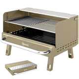Portable Charcoal BBQ Grill with Adjustable Grates and Side Shelf, Khaki