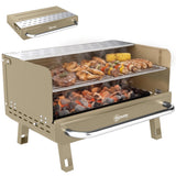 Portable Charcoal BBQ Grill with Adjustable Grates and Side Shelf, Khaki