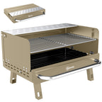 Portable Charcoal BBQ Grill with Adjustable Grates and Side Shelf, Khaki