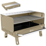Portable Charcoal BBQ Grill with Adjustable Grates and Side Shelf, Khaki