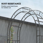 7.4ft Steel Garden Arch with Gate for Climbing Plants, Roses, Vines, Black