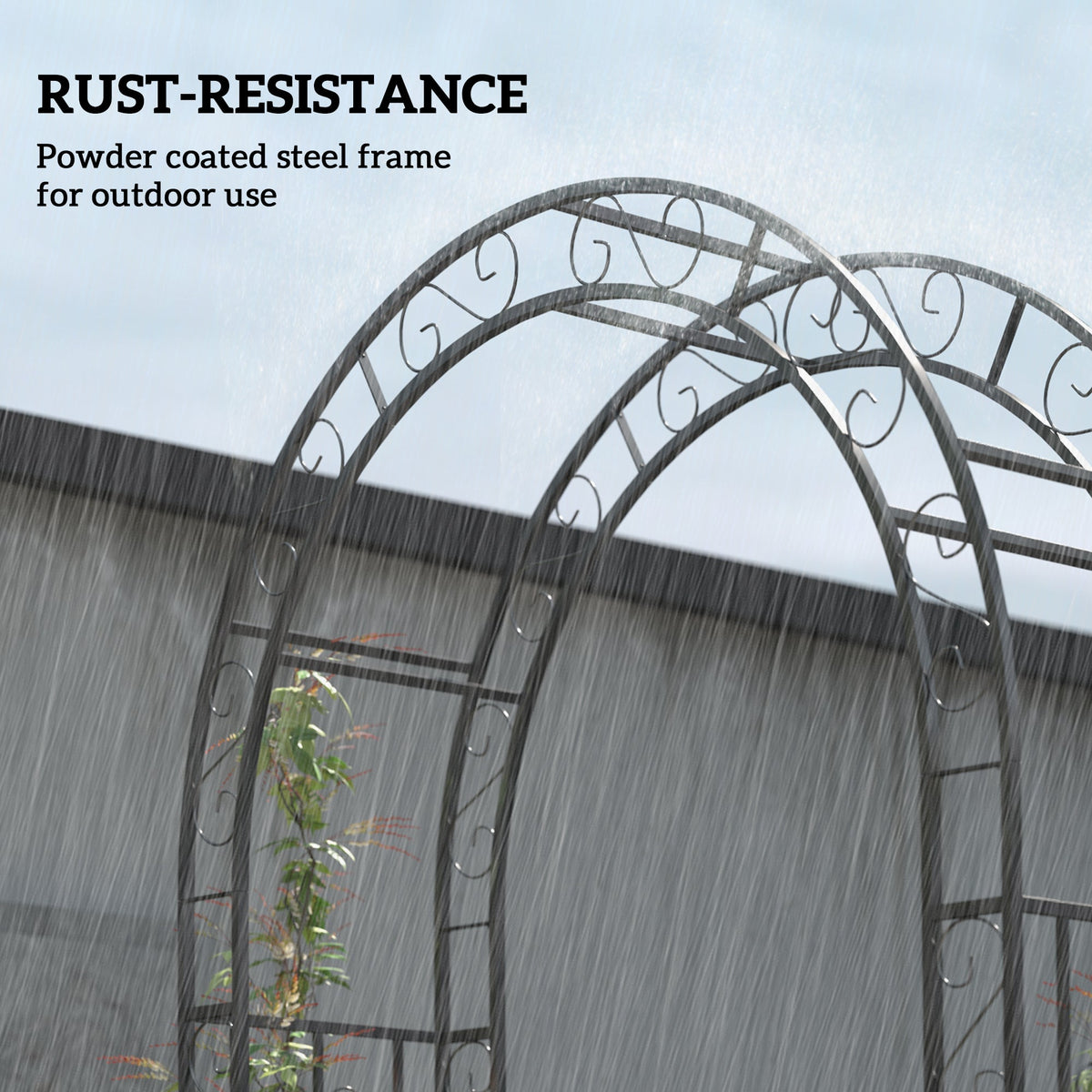 7.4ft Steel Garden Arch with Gate for Climbing Plants, Roses, Vines, Black