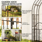 7.4ft Steel Garden Arch with Gate for Climbing Plants, Roses, Vines, Black