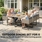 7-Piece Light Grey Rattan Dining Set with WPC Table, 6 Chairs & 12 Cushions