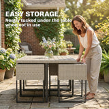 7-Piece Light Grey Rattan Dining Set with WPC Table, 6 Chairs & 12 Cushions