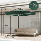 3 m Banana Parasol with Crank Handle, 8 Ribs & Cross Base, Dark Green