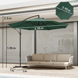 3 m Banana Parasol with Crank Handle, 8 Ribs & Cross Base, Dark Green