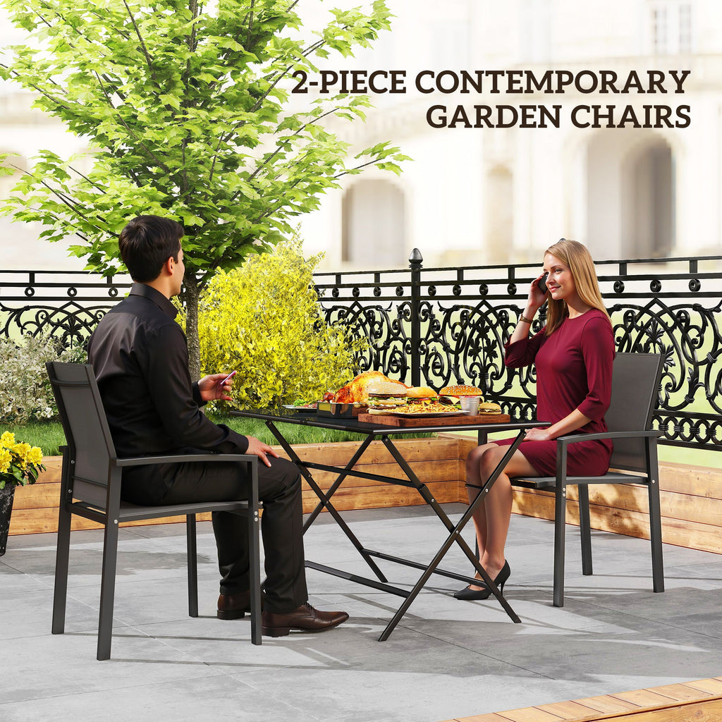 Set of 2 Stackable Patio Dining Chairs with Mesh Seat, Dark Grey