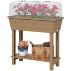 41L Self-Watering Raised Garden Bed with Lid and Shelf, Brown